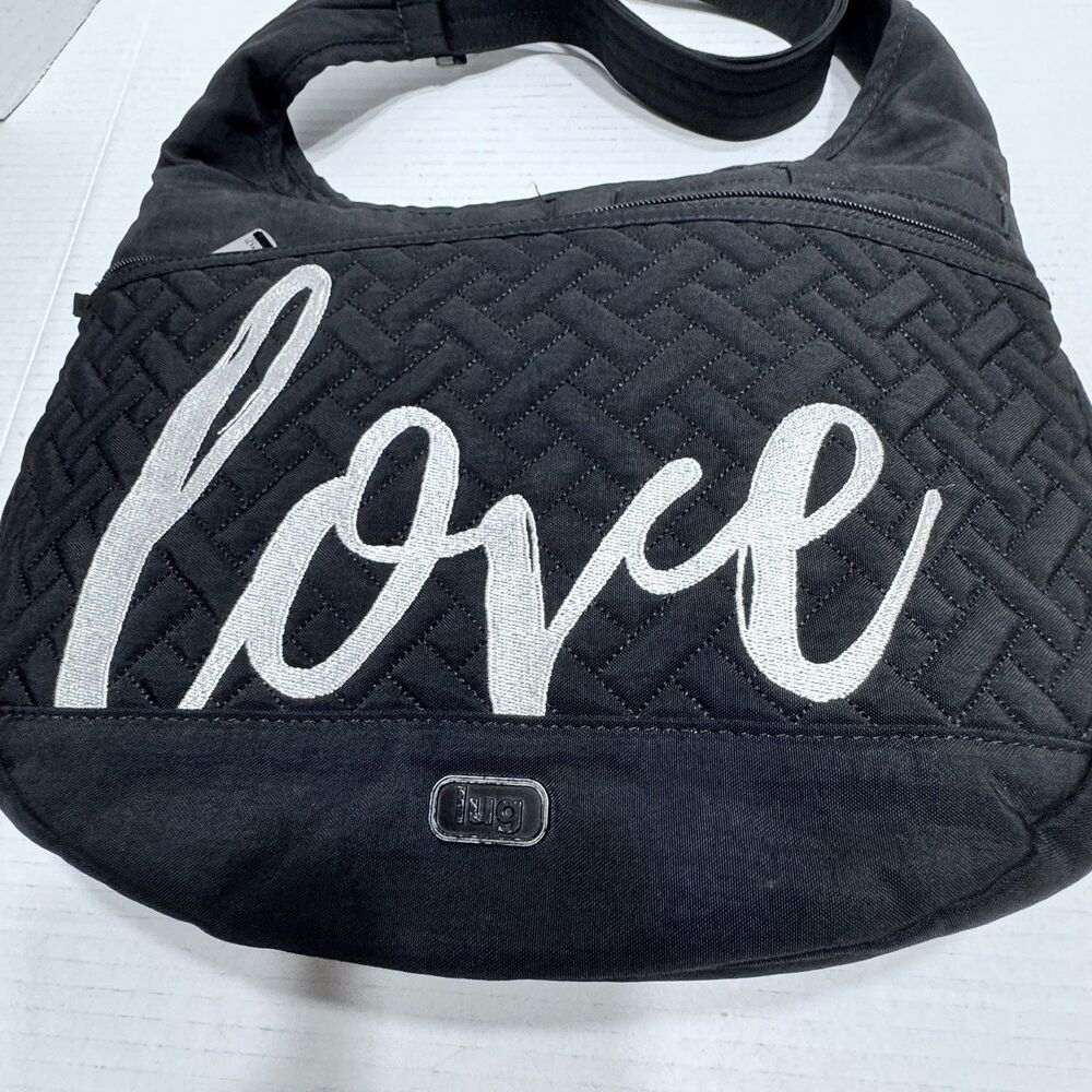 Lug Canopy LOVE Black Nylon Crossbody Hobo Bag Adjustable Strap RFID 8989 Purse - Picture 6 of 10